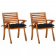 Chaises à dîner de jardin 2 pcs acacia massif - Couleur des coussins au choix 