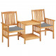 Chaises de jardin avec table à thé et coussins acacia solide