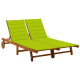 Transat chaise longue bain de soleil lit de jardin terrasse meuble d'extérieur 2 places avec coussins acacia solide helloshop26 02_0012237