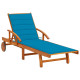 Transat chaise longue bain de soleil lit de jardin terrasse meuble d'extérieur avec coussin bois d'acacia solide helloshop26 02_0012390