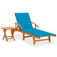 Transat chaise longue bain de soleil lit de jardin terrasse meuble d'extérieur avec table et coussin bois d'acacia helloshop26 02_0012636