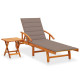 Transat chaise longue bain de soleil lit de jardin terrasse meuble d'extérieur avec table et coussin bois d'acacia helloshop26 02_0012628