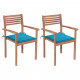 Chaises de jardin 2 pcs avec coussins bleu bois de teck massif