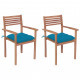 Chaises de jardin 2 pcs avec coussins bleu bois de teck massif