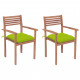 Chaises de jardin 2 pcs avec coussins vert vif teck massif
