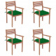 Chaises de jardin 4 pcs avec coussins vert bois de teck solide