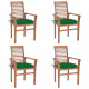 Chaises à dîner 4 pcs avec coussins vert bois de teck solide