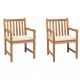 Chaises de jardin 2 pcs avec coussins crème bois de teck massif