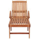 Transat chaise longue bain de soleil lit de jardin terrasse meuble d'extérieur avec coussin gris bois de teck solide helloshop26 02_0012489 