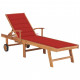 Chaise longue avec coussin bois de teck solide - Couleur au choix Rouge