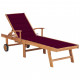 Chaise longue avec coussin bois de teck solide - Couleur au choix Rouge-bordeaux