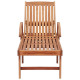 Transat chaise longue bain de soleil lit de jardin terrasse meuble d'extérieur avec coussin à carreaux gris bois de teck solide helloshop26 02_0012543 