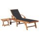 Transat chaise longue bain de soleil lit de jardin terrasse meuble d'extérieur avec table et coussin bois de teck solide helloshop26 02_0012647