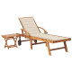 Transat chaise longue bain de soleil lit de jardin terrasse meuble d'extérieur avec table et coussin bois de teck solide helloshop26 02_0012648