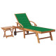 Transat chaise longue bain de soleil lit de jardin terrasse meuble d'extérieur avec table et coussin bois de teck solide helloshop26 02_0012645