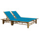 Transat chaise longue bambou bain de soleil d'extérieur pour 2 personnes avec coussins - Couleur au choix Bleu