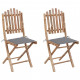 Chaises pliables de jardin 2 pcs avec coussins bambou - Couleur au choix Gris