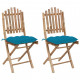 Chaises pliables de jardin 2 pcs avec coussins bambou - Couleur au choix Bleu-clair