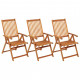 Chaises pliables de jardin 3 pcs avec coussins bois d'acacia carreaux gris 