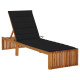 Transat chaise longue bain de soleil de jardin terrasse d'extérieur avec coussin bois d'acacia solide - Couleur au choix Noir