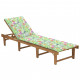 Chaise longue pliable avec coussin bois d'acacia solide - Couleur au choix motif feuilles