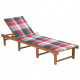 Chaise longue pliable avec coussin bois d'acacia solide - Couleur au choix Carreaux-rouge