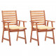 Chaises à dîner d'extérieur 2 pcs avec coussins acacia massif - Crème