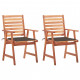 Chaises à dîner d'extérieur 2 pcs avec coussins acacia massif - Taupe