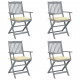 Chaises pliables d'extérieur 4 pcs avec coussins bois d'acacia - Crème