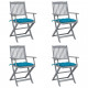 Chaises pliables d'extérieur 4 pcs avec coussins bois d'acacia - Bleu