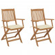 Chaises pliables de jardin avec coussins bois d'acacia - Couleur et nombre de places au choix Crème