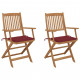 Chaises pliables de jardin avec coussins bois d'acacia - Couleur et nombre de places au choix Rouge-bordeaux