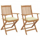 Chaises pliables de jardin 2 pcs avec coussins bois d'acacia