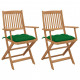 Chaises pliables de jardin 2 pcs avec coussins bois d'acacia