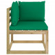 Canapé d'angle de jardin avec coussins bois imprégné - Couleur des coussins au choix Vert