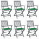 Chaises pliables d'extérieur 6 pcs avec coussins bois d'acacia - Couleur au choix Vert