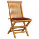 Chaises de jardin bois de teck massif avec coussins 6 pcs - Couleur au choix Rouge-bordeaux