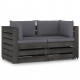 Canapé de jardin 2 places avec coussins bois imprégné de gris anthracite