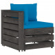 Canapé de jardin 2 places avec coussins bois imprégné de gris bleu clair 