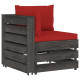 Canapé de jardin 2 places avec coussins bois imprégné de gris rouge 