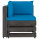 Canapé de jardin 4 places avec coussins bois imprégné de gris bleu clair 