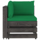 Canapé de jardin 4 places avec coussins bois imprégné de gris vert 