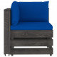 Canapé de jardin 4 places avec coussins bois imprégné de gris bleu 