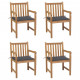 Chaises de jardin 4 pcs avec coussins teck solide - Couleur au choix