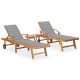 Lot de 2 transats chaise longue bain de soleil lit de jardin terrasse meuble d'extérieur avec table et coussin bois de teck solide helloshop26 02_0012089