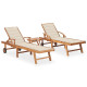 Lot de 2 transats chaise longue bain de soleil lit de jardin terrasse d'extérieur avec table et coussin bois de teck solide - Couleur au choix