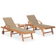Lot de 2 transats chaise longue bain de soleil lit de jardin terrasse meuble d'extérieur avec table et coussin bois de teck solide helloshop26 02_0012094