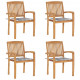 Chaises de jardin empilables avec coussins teck solide - Couleur et nombre de places au choix Carreaux-gris