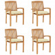 Chaises de jardin empilables avec coussins teck solide - Couleur et nombre de places au choix Blanc-cassé