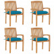 Chaises de jardin empilables avec coussins teck solide - Couleur et nombre de places au choix Bleu-clair
